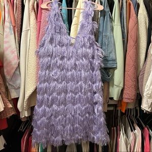 Purple feather party mini dress XL